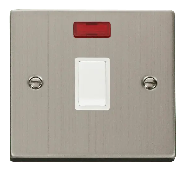 Click Deco Stainless Steel 20A 1 Gang DP Switch + Neon with White Insert – VPSS623WH