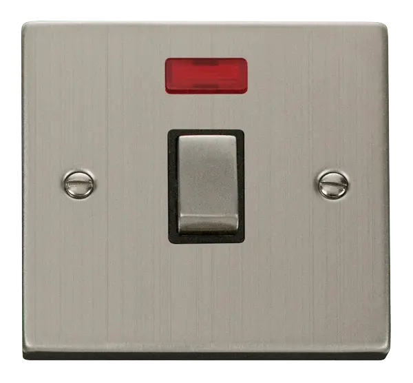 Click Deco Stainless Steel 20A 1 Gang DP 'Ingot' Switch + Neon with Black Insert – VPSS723BK
