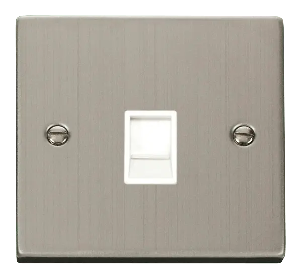 Click Deco Stainless Steel Single RJ11 Socket (Ireland/USA) with White Insert – VPSS115WH