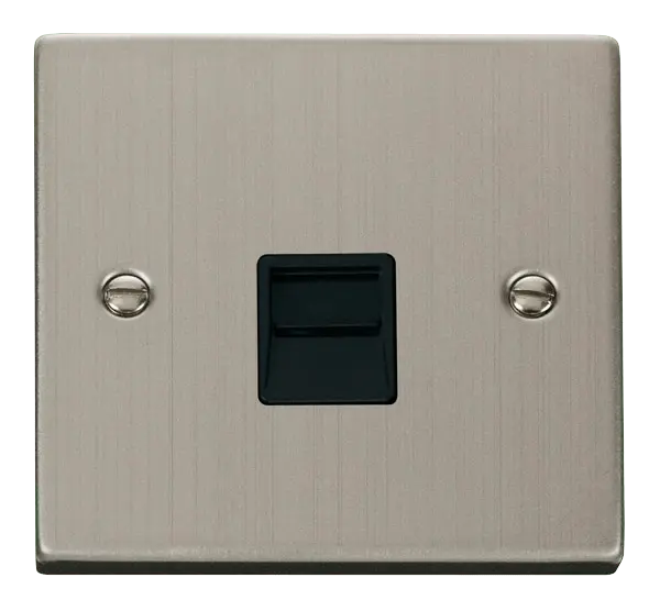 Click Deco Stainless Steel Single Telephone Socket Outlet Master with Black Insert – VPSS120BK