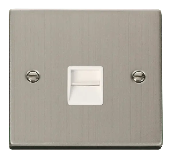 Click Deco Stainless Steel Single Telephone Socket Outlet Master with White Insert – VPSS120WH