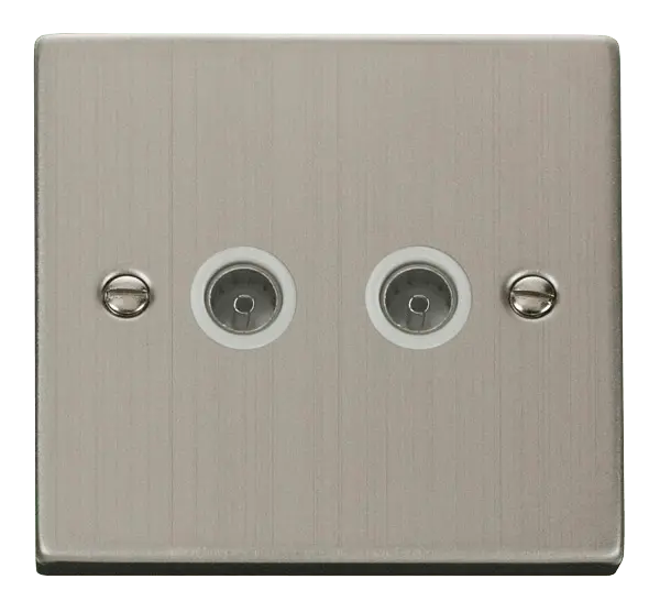 Click Deco Stainless Steel Twin Coaxial Socket Outlet with White Insert – VPSS066WH