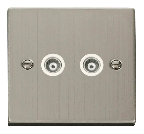Click Deco Stainless Steel Twin Isolated Coaxial Socket Outlet with White Insert – VPSS159WH