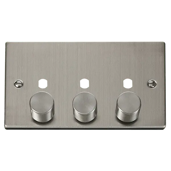 Click Deco Stainless Steel VPSS 3 GANG DOUBLE DIMMER PLATE & KNOBS – VPSS153PL