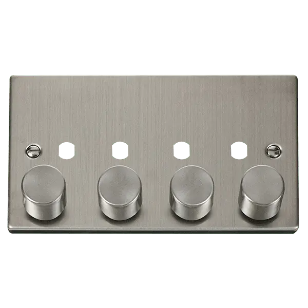 Click Deco Stainless Steel VPSS 4 GANG DOUBLE DIMMER PLATE & KNOBS – VPSS154PL