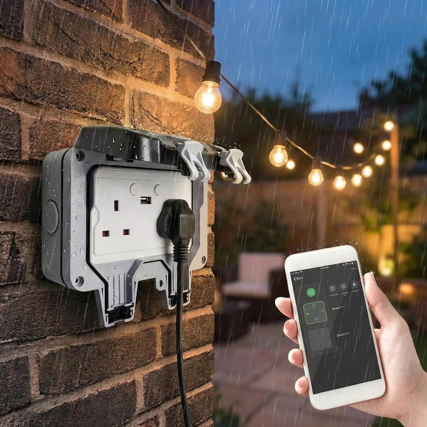 EnerJ Smart WiFi Outdoor Socket – IP55 Rated 2 Gang 13A with USB Port (SHA5275)