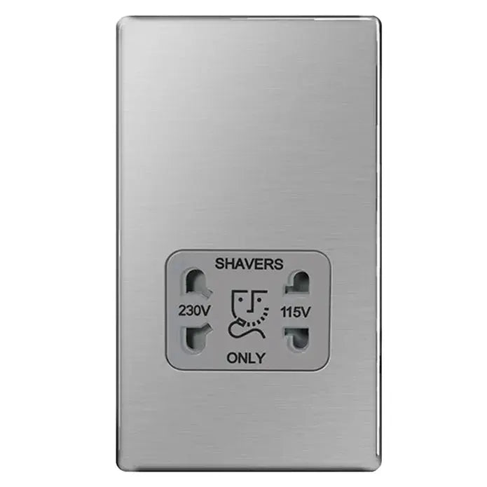 BG Nexus Screwless Flat Plate Brushed Steel Switches and Sockets Grey Inserts Full Range BG Nexus