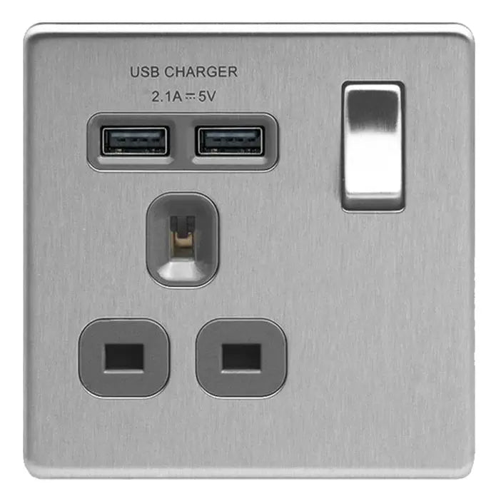 BG Nexus Screwless Flat Plate Brushed Steel Switches and Sockets Grey Inserts Full Range BG Nexus