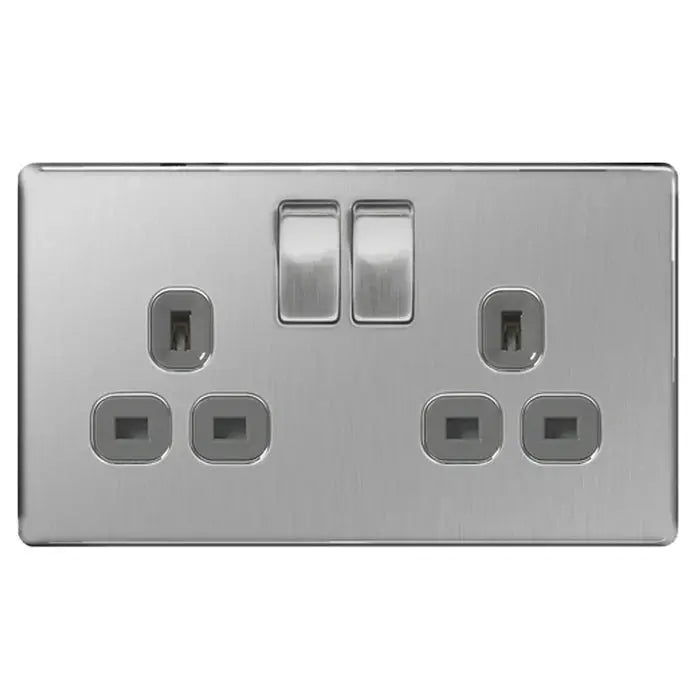 BG Nexus Screwless Flat Plate Brushed Steel Switches and Sockets Grey Inserts Full Range BG Nexus