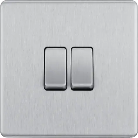 BG Nexus Screwless Flat Plate Brushed Steel Double Light Switch FBS42 10Amp BG Nexus