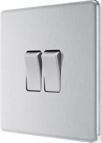 BG Nexus Screwless Flat Plate Brushed Steel Double Light Switch FBS42 10Amp BG Nexus