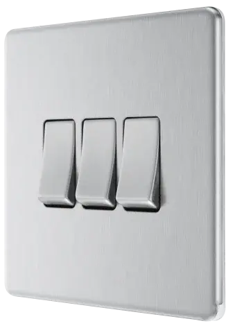 BG Nexus Screwless Flat Plate Brushed Steel Triple Light Switch FBS43 10Amp BG Nexus
