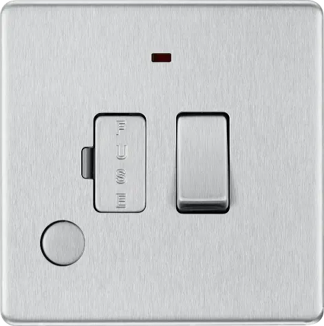 BG Nexus Screwless Flat Plate Brushed Steel Switched Fused Spur with Neon and Cable Entry FBS53 13Amp BG Nexus