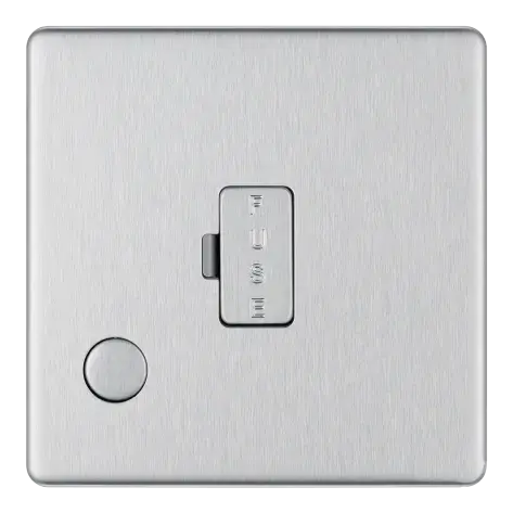 BG Electrical Unswitched Fused Spur Connection Unit with Flex Outlet, Double Pole, Screwless Front Plate, Brushed Steel, 13A, FBS55 BG Nexus