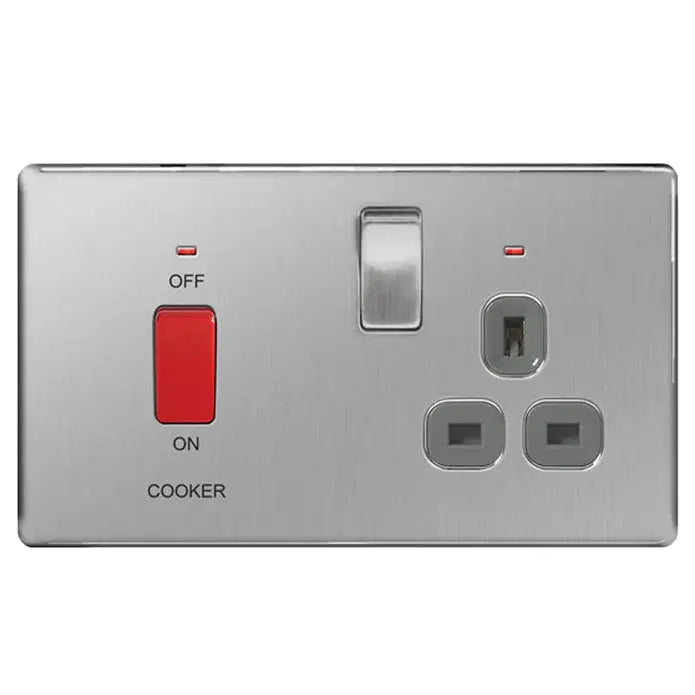 BG Nexus Screwless Flat Plate Brushed Steel Switches and Sockets Grey Inserts Full Range BG Nexus