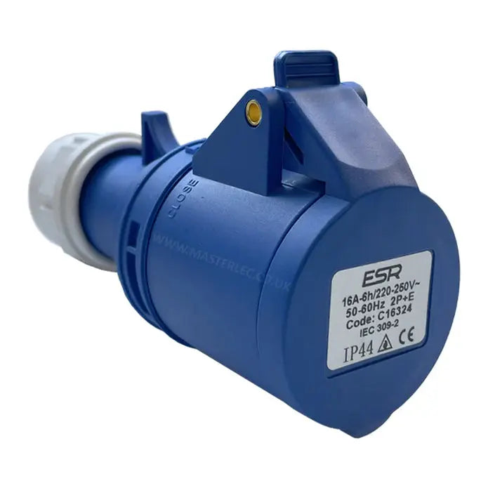 ESR 16 Amp 3 Pin Fast Fit Coupler Socket 2P+E Industrial IP44 Blue 250V C16324 ESR