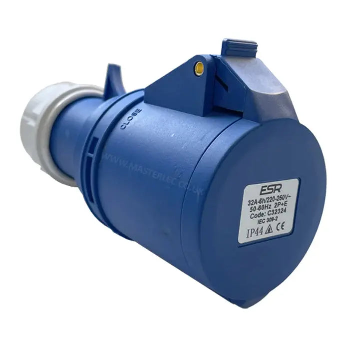 ESR 32 Amp 3 Pin Fast Fit Coupler Socket 2P+E Industrial IP44 Blue 250V C32324 ESR