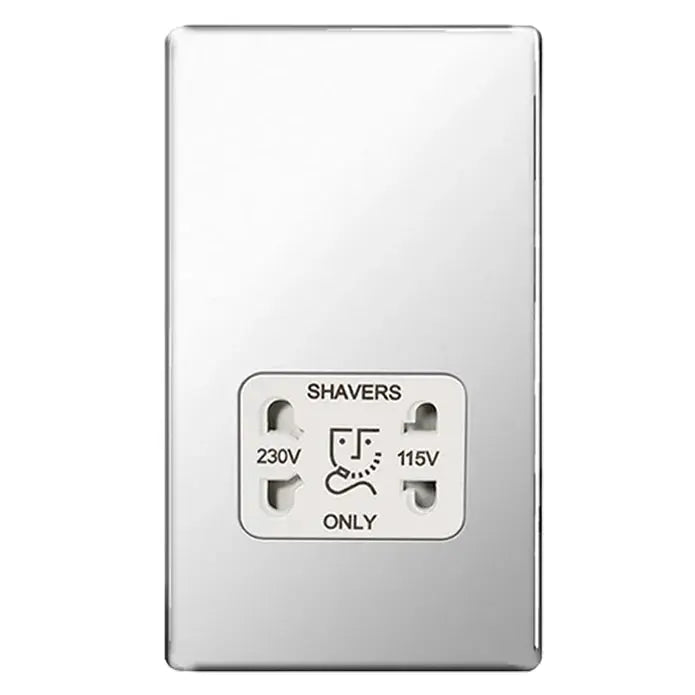 BG Nexus Screwless Flat Plate Polished Chrome Switches and Sockets White Inserts Full Range BG Nexus