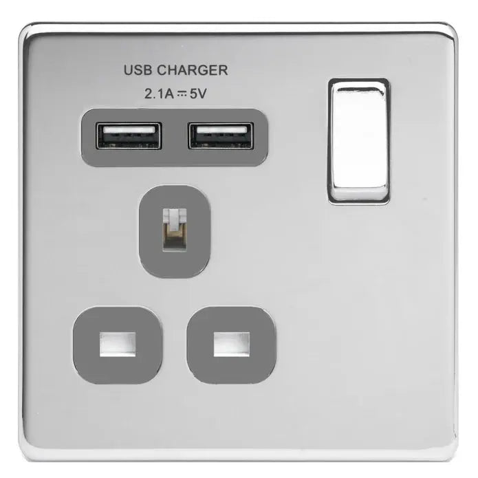 BG Nexus Screwless Flat Plate Polished Chrome Switches and Sockets Grey Inserts Full Range BG Nexus