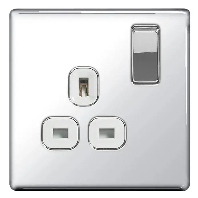 BG Nexus Screwless Flat Plate Polished Chrome Switches and Sockets White Inserts Full Range BG Nexus