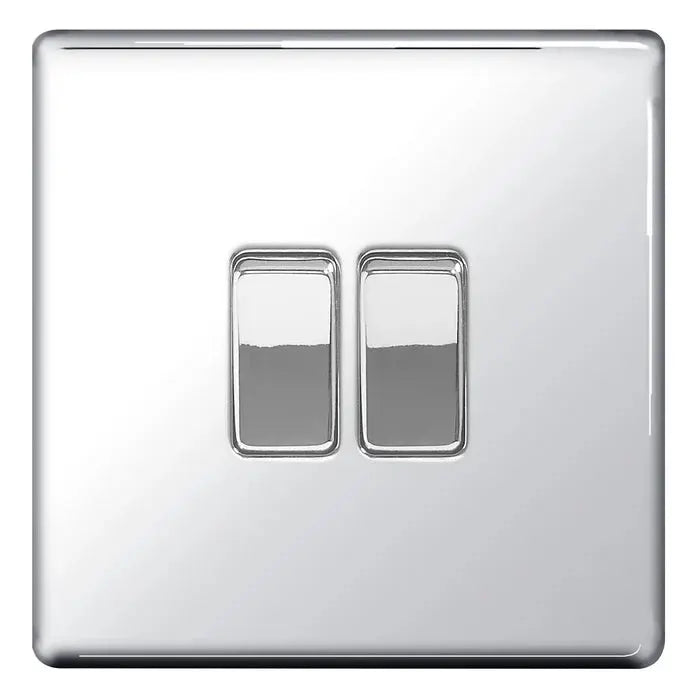 BG Nexus Screwless Flat Plate Polished Chrome Switches and Sockets White Inserts Full Range BG Nexus