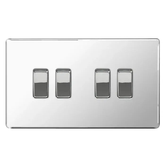 BG Nexus Screwless Flat Plate Polished Chrome Switches and Sockets Grey Inserts Full Range BG Nexus