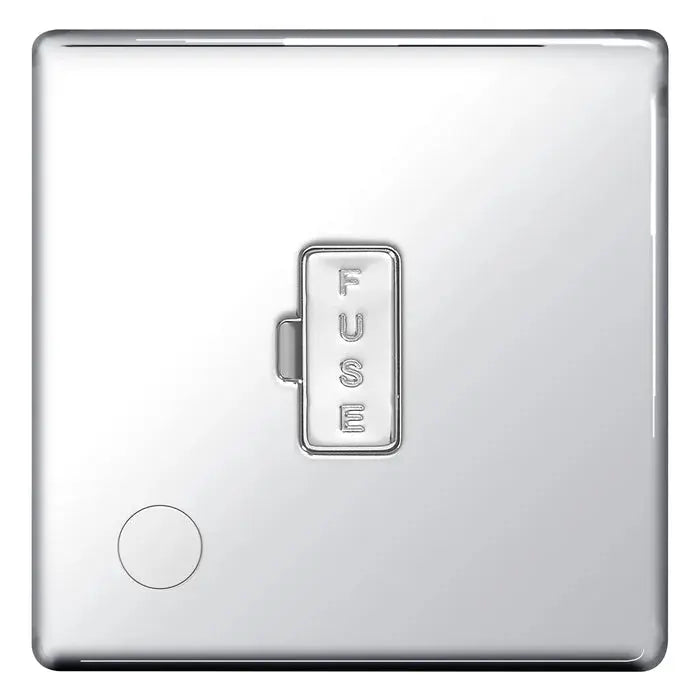 BG Nexus Screwless Flat Plate Polished Chrome Switches and Sockets White Inserts Full Range BG Nexus