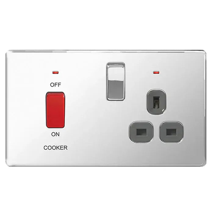 BG Nexus Screwless Flat Plate Polished Chrome Switches and Sockets Grey Inserts Full Range BG Nexus