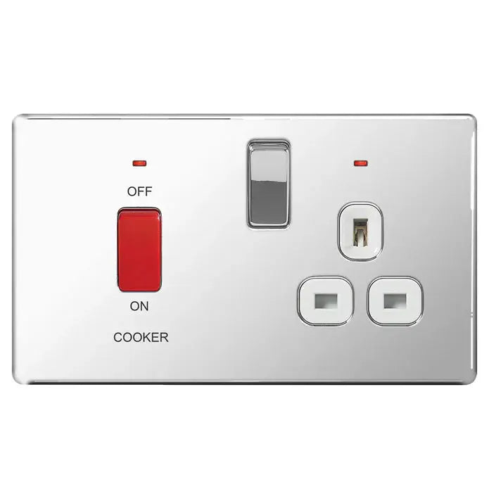 BG Nexus Screwless Flat Plate Polished Chrome Switches and Sockets White Inserts Full Range BG Nexus