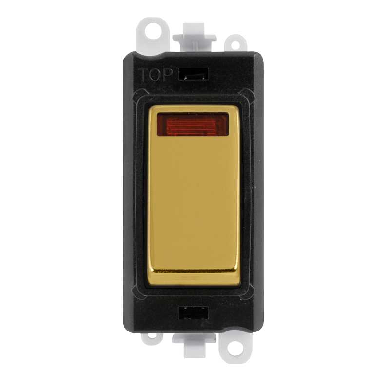 Click GridPro 20AX Double Pole Switch With Neon Module - Black - Polished Brass – GM2018NBKBR