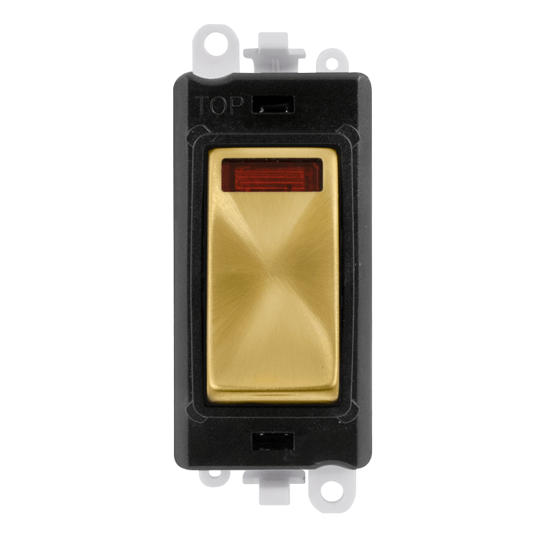 Click GridPro 20AX Double Pole Switch With Neon Module - Black - Satin Brass – GM2018NBKSB