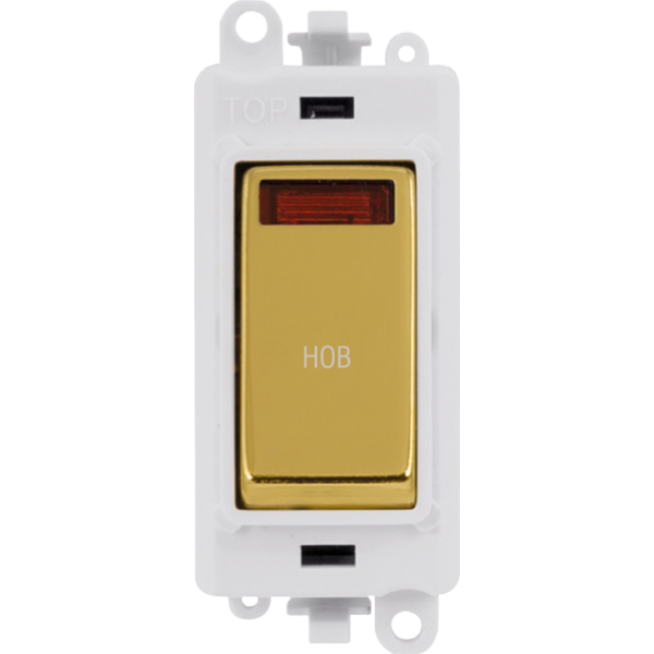 Click GridPro 20AX Double Pole Switch With Neon Module - Polar White - Polished Brass - Hob – GM2018NPWBR-HB