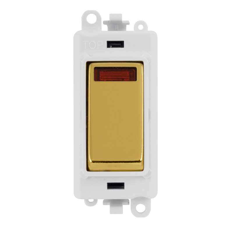 Click GridPro 20AX Double Pole Switch With Neon Module - Polar White - Polished Brass – GM2018NPWBR