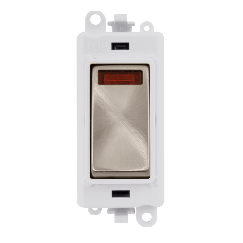 Click GridPro 20AX Double Pole Switch With Neon Module - Polar White - Brushed Stainless – GM2018NPWBS