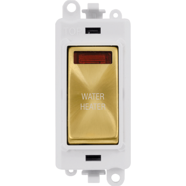 Click GridPro 20AX Double Pole Switch With Neon Module - Polar White - Satin Brass - Water Heater – GM2018NPWSB-WH