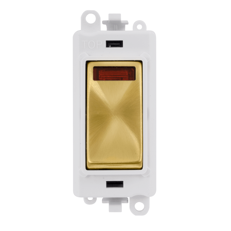 Click GridPro 20AX Double Pole Switch With Neon Module - Polar White - Satin Brass – GM2018NPWSB