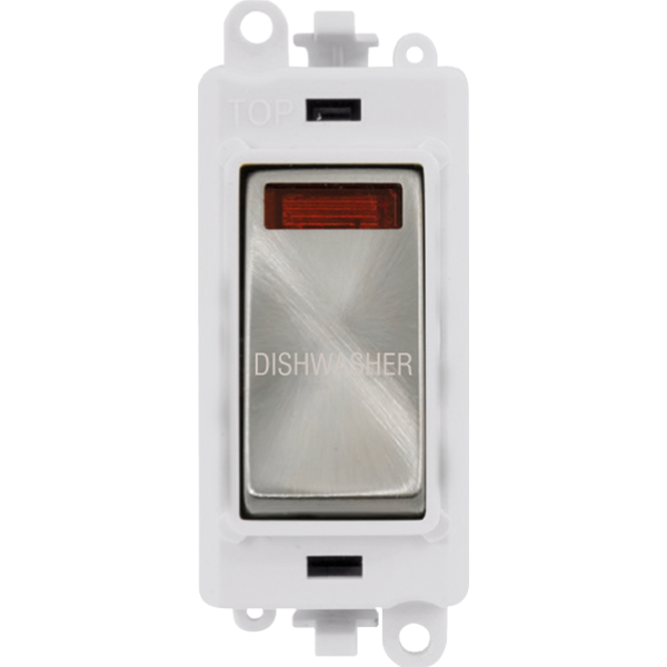 Click GridPro 20AX Double Pole Switch With Neon Module - Polar White - Satin Chrome - Dishwasher – GM2018NPWSC-DW
