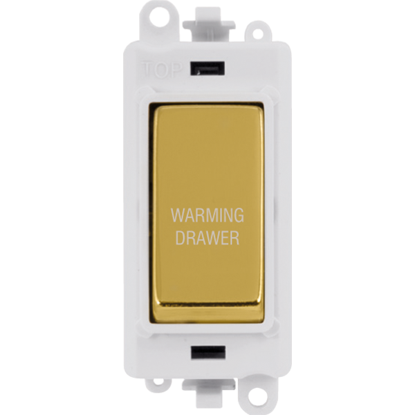 Click GridPro 20AX Double Pole Switch Module - Polar White - Polished Brass - Warming Drawer – GM2018PWBR-WDR
