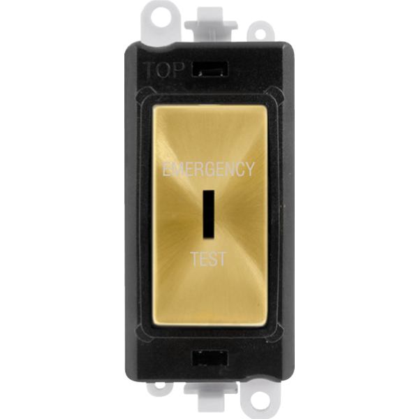 Click GridPro 20AX Double Pole Keyswitch 'Emergency Test' - Black - Satin Brass – GM2046BKSBET