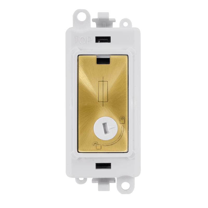 Click GridPro 13A Fused Lockable Module - White - Satin Brass – GM2047-LPWSB