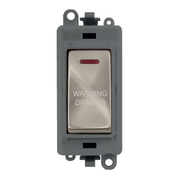 Click GridPro 20AX Double Pole Switch With LED Module - Grey - Brushed Stainless - Warming Drawer – GM2218GYBS-WDR