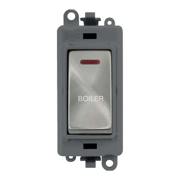 Click GridPro 20AX Double Pole Switch With LED Module - Grey - Satin Chrome - Boiler – GM2218GYSC-BL
