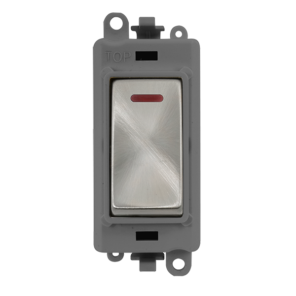 Click GridPro 20AX Double Pole Switch With LED Module - Grey - Satin Chrome – GM2218GYSC