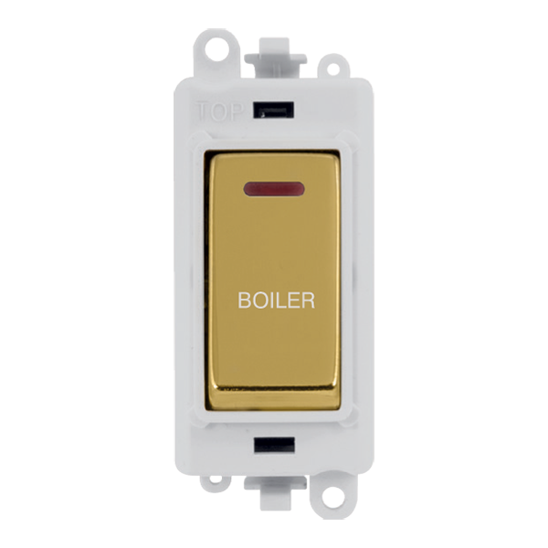 Click GridPro 20AX Double Pole Switch With LED Module - Polar White - Polished Brass - Boiler – GM2218PWBR-BL