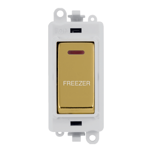 Click GridPro 20AX Double Pole Switch With LED Module - Polar White - Polished Brass - Freezer – GM2218PWBR-FZ