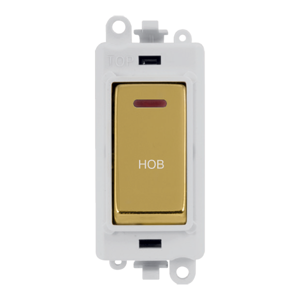 Click GridPro 20AX Double Pole Switch With LED Module - Polar White - Polished Brass - Hob – GM2218PWBR-HB