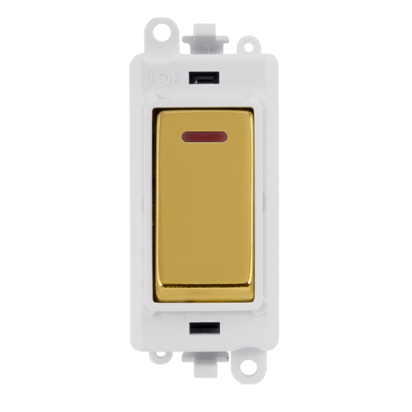 Click GridPro 20AX Double Pole Switch With LED Module - Polar White - Polished Brass – GM2218PWBR