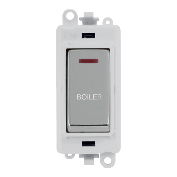 Click GridPro 20AX Double Pole Switch With LED Module - Polar White - Polished Chrome - Boiler – GM2218PWCH-BL