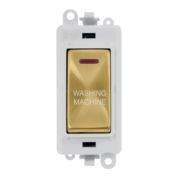 Click GridPro 20AX Double Pole Switch With LED Module - Polar White - Satin Brass - Washing Machine – GM2218PWSB-WM