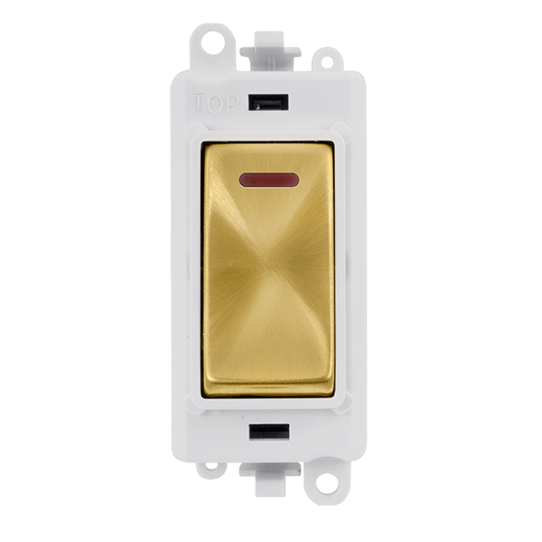 Click GridPro 20AX Double Pole Switch With LED Module - Polar White - Satin Brass – GM2218PWSB